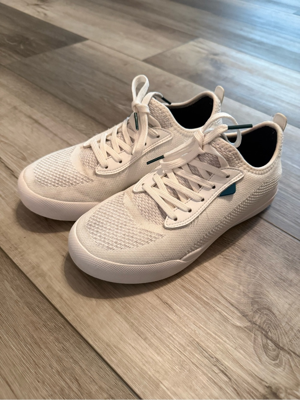 White Knit Casual Sneakers with Teal Accent - Weekend Sneaker Waterproof